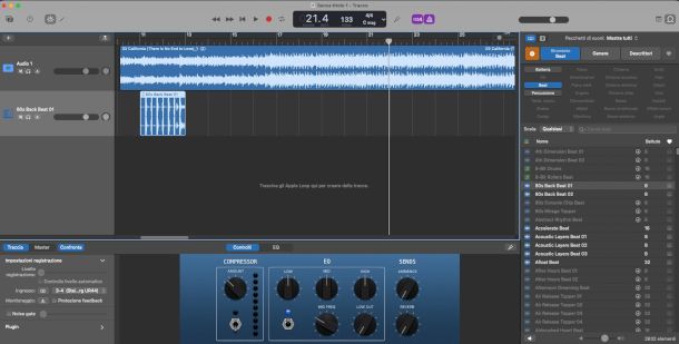 schermata interfaccia GarageBand
