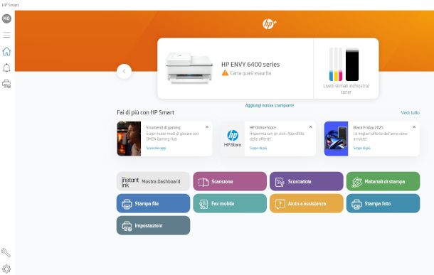 schermata iniziale app HP Smart