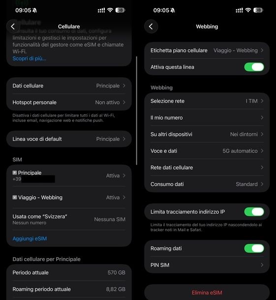 Attivare roaming dati iOS