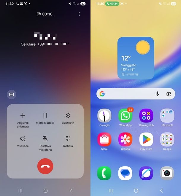 uscire dalla schermata di chiamata