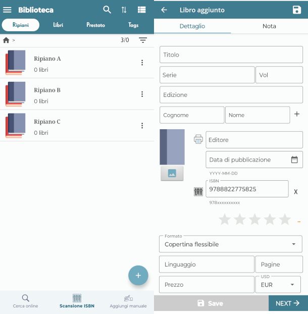 schermate app Handy Library