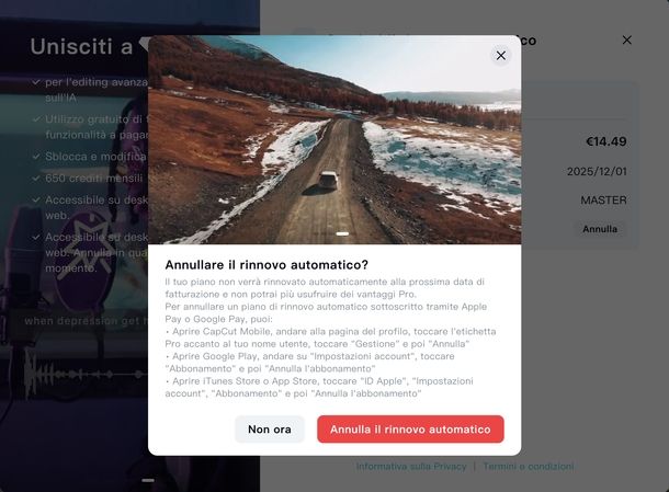 Annullare abbonamento CapCut Web