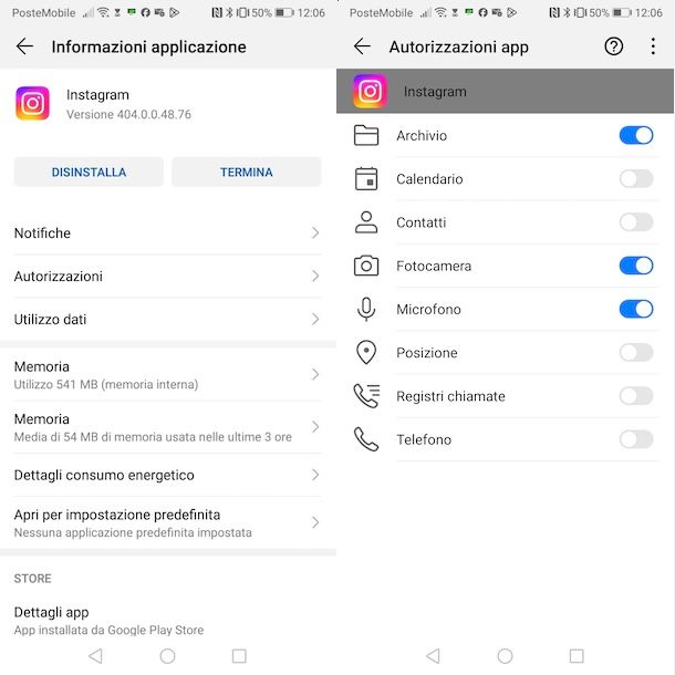 Disattivare la posizione su Instagram su Android