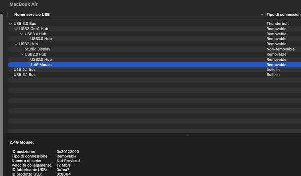 Controllare porta USB mouse macOS