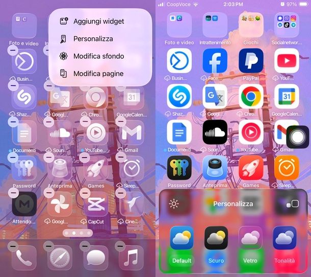 togliere Glass icone iOS 26