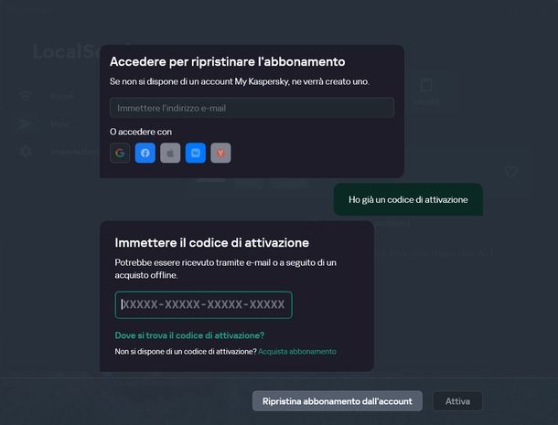 Cambiare account Kaspersky Windows