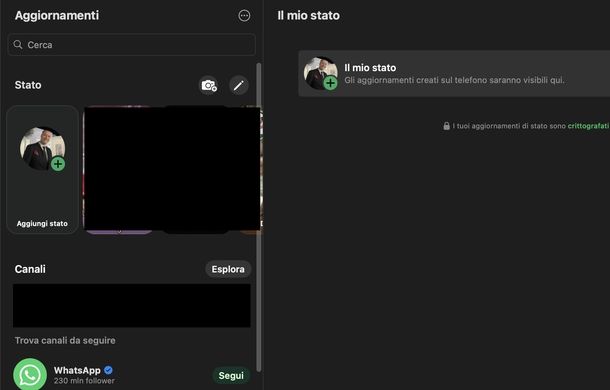Pubblicare Stato WhatsApp Desktop macOS