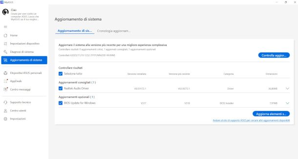 schermata app My Asus