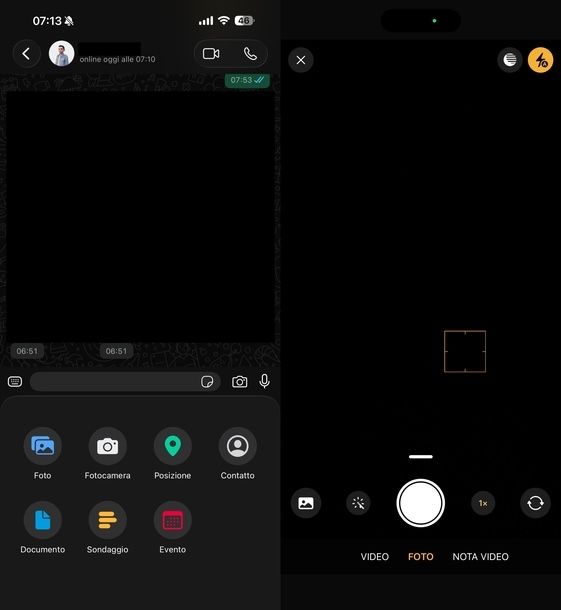 Aprire fotocamera WhatsApp iOS