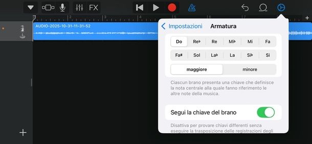 Garageband cambiare tonalità canzoni