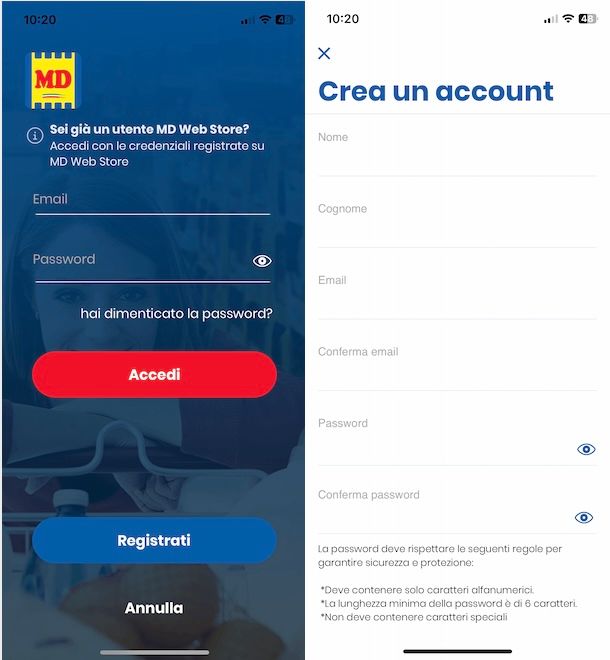 Registrarsi su app MD