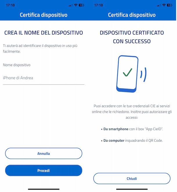 Certificare un dispositivo per CIE