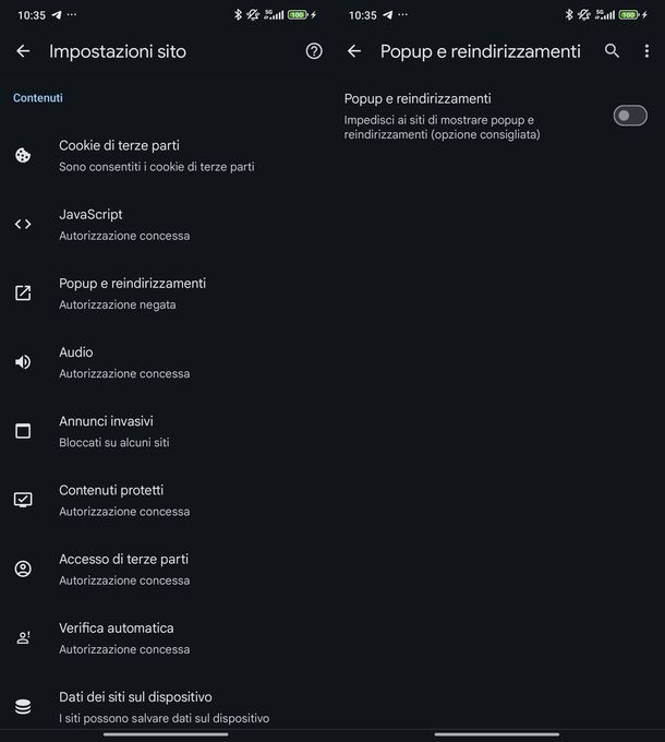 Disattivare pop up Chrome Android