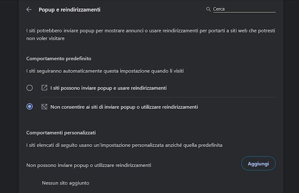 Disattivare pop up Chrome PC