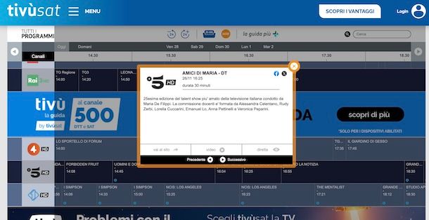 Programmi TV per oggi pomeriggio