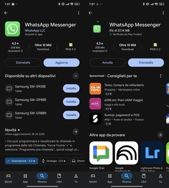 Aggiornare app WhatsApp Android