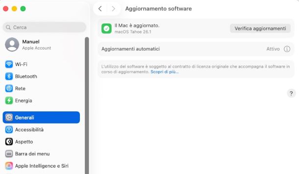 schermata Aggiornamenti software Mac