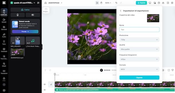 Esportare video da CapCut online