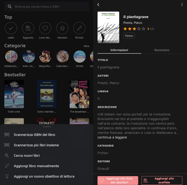 schermate app Bookshelf
