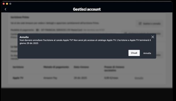 Disdire Apple TV da Amazon Prime Video macOS