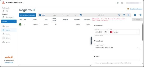 Invio di un movimento di carico e scarico