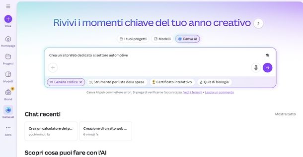 Creare sito Web con Canva AI