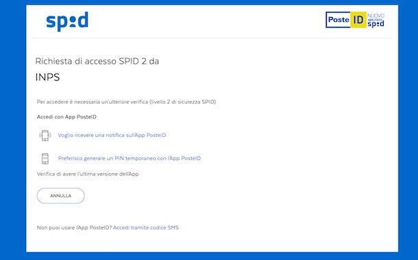 Accedere a SPID con notifica PosteID
