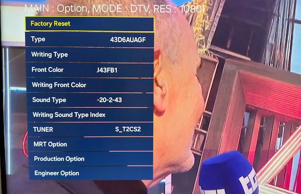 Resettare TV Samsung menu nascosto