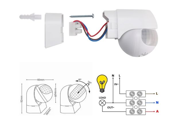 schema di collegamento sensore di movimento per luci