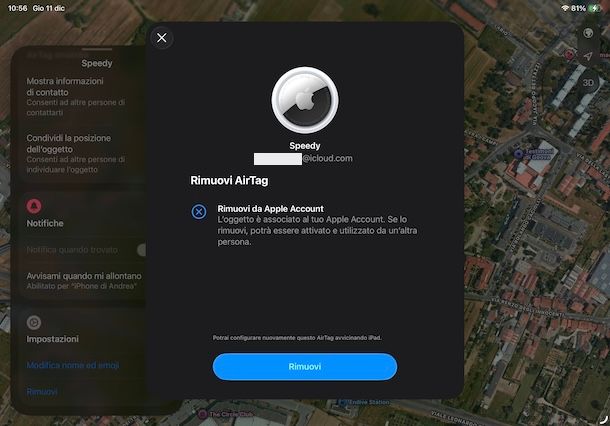 Rimuovere AirTag da account Apple