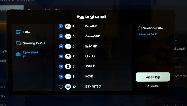 Creare lista canali preferiti Smart TV Samsung