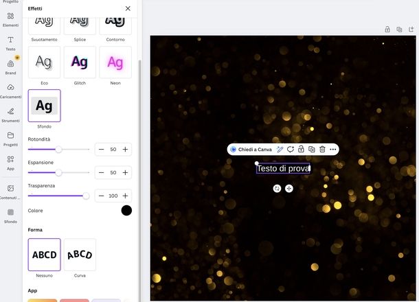 Mettere sfondo al testo Canva Web