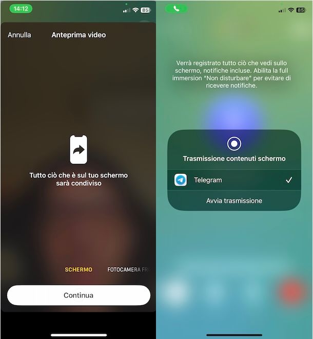 Condividere schermo su Telegram