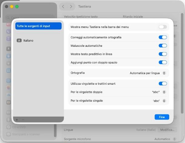 Layout tastiera macOS
