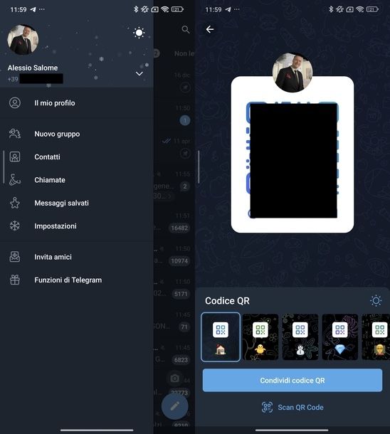 Aggiungere contatto Telegram codice QR