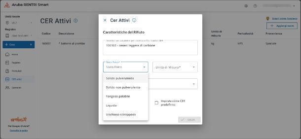 Inserimento dei CER attivi