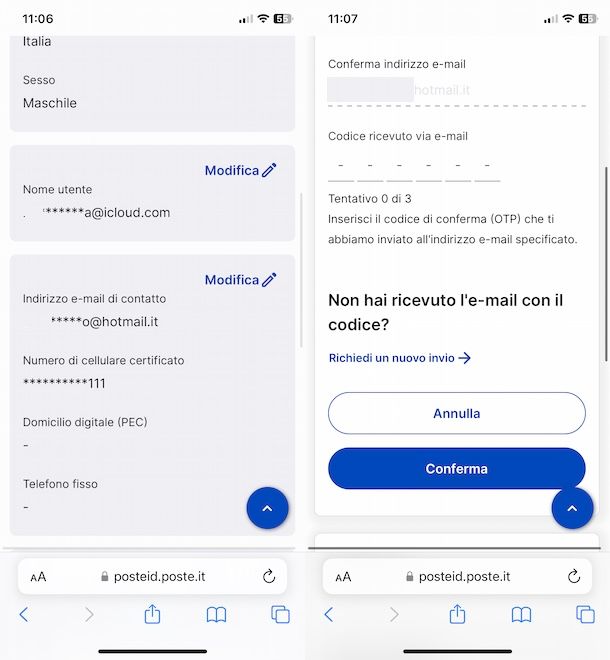 Cambiare email PosteID da smartphone