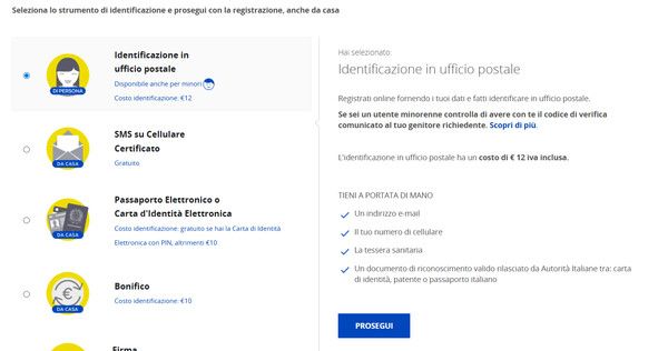 SPID Poste per minorenni
