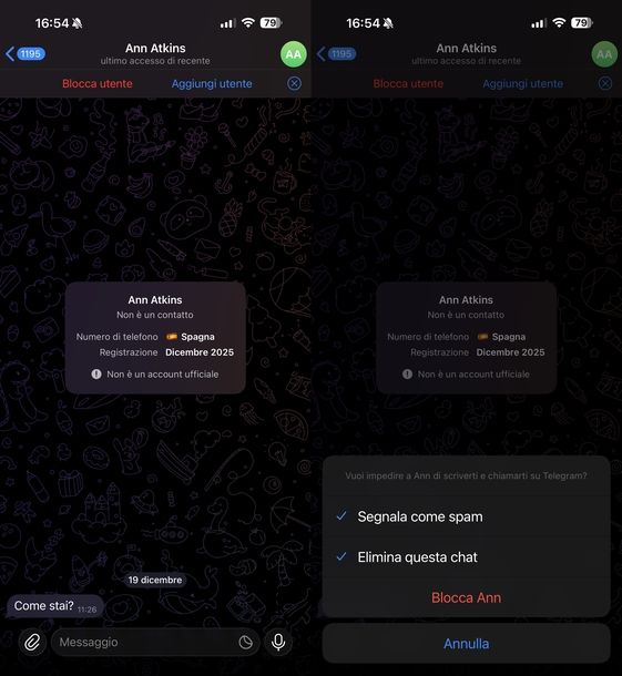 Segnalare persona Telegram iOS