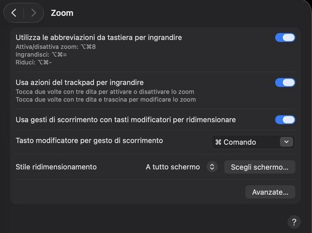 Ridimensionare schermo Mac