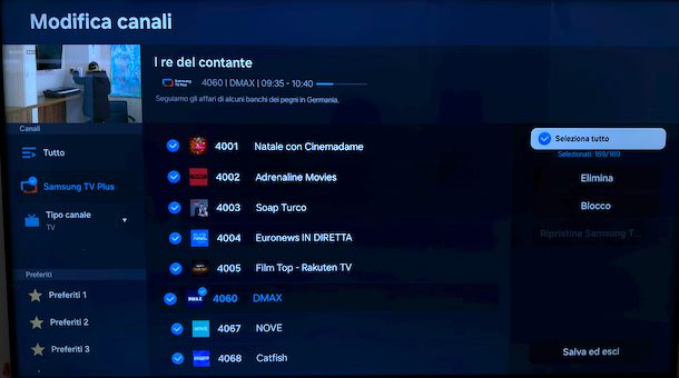 Cancellare canali Samsung TV Plus