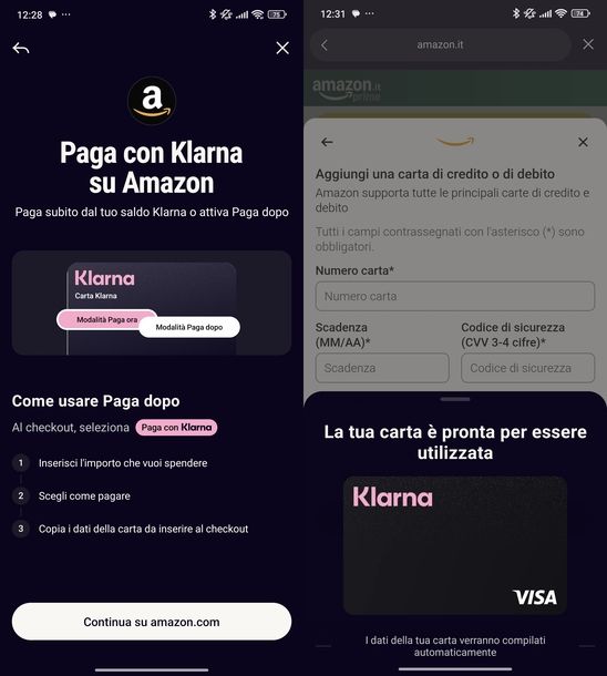Attivare Klarna su Amazon
