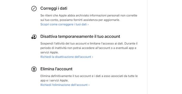 Eliminare account Apple