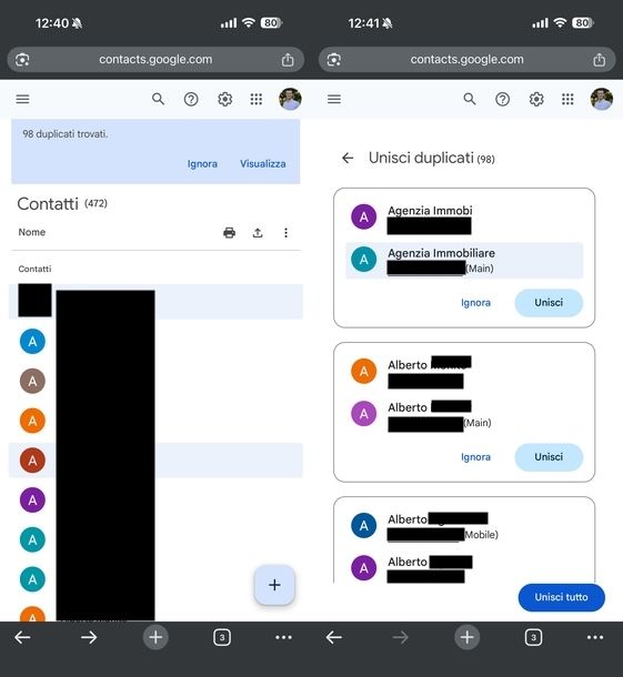 Rimuovere contatti duplicati da Contatti Google