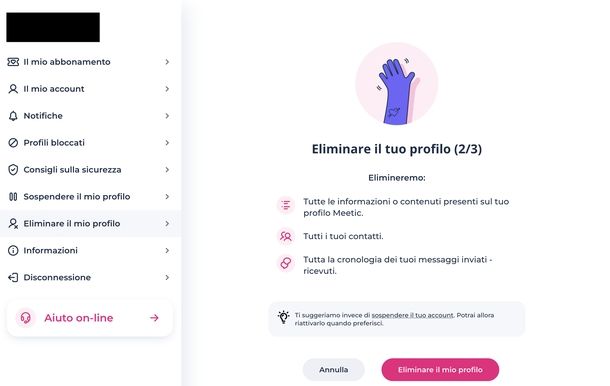 Cancellare account Meetic Web