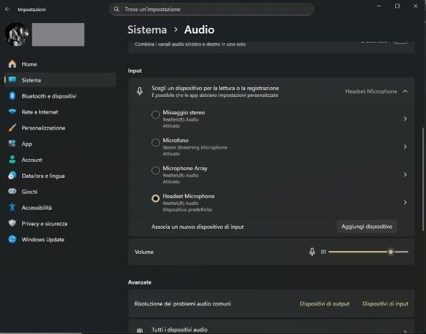 Volume microfono Windows