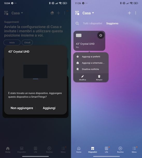 Aggiungere Smart TV Samsung app SmartThings