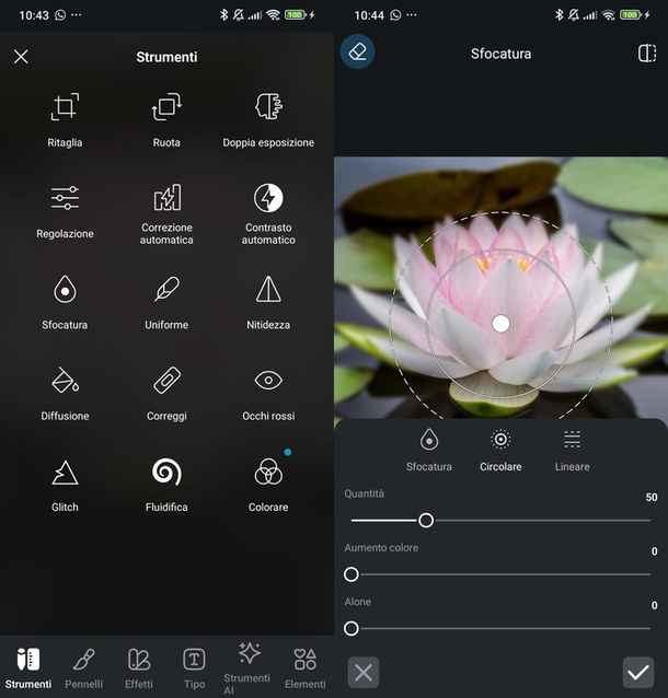 Pixlr funzione sfoca sfondo