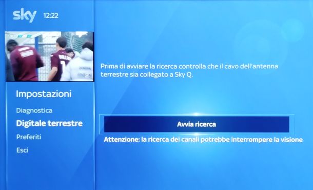 schermata sintonizzazione canali Sky Q