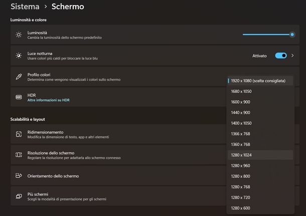 Ridimensionare schermo PC Windows 11